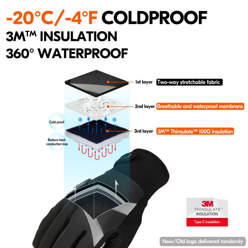 Vgo... 1-Pair -4â„‰ or above 3M Thinsulate C100 Lined High Dexterity Touchscreen Synthetic Leather Winter Warm Work Gloves, Waterproof Insert (Size XL, Black, SL8777FW) - Image 2